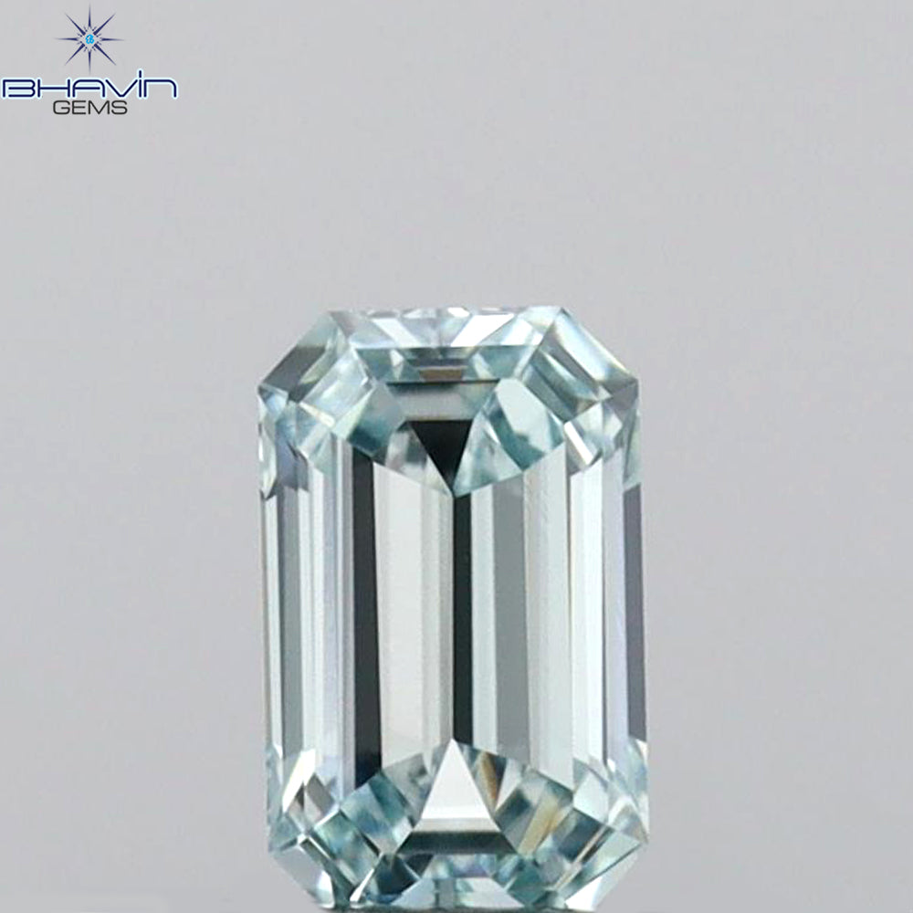 0.38 CT エメラルド シェイプ ナチュラル ダイヤモンド グリーンがかったブルー カラー VS1 クラリティ (4.87 MM)