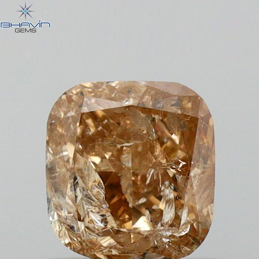 0.91 CT Cushion Shape Natural Diamond Brown Pink Color I2 Clarity (5.37 MM)