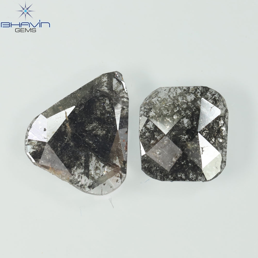 2.25 CT/2 Pcs Slice Shape Natural Diamond Salt And Pepper Color I3 Clarity (13.60 MM)