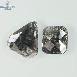 2.25 CT/2 Pcs Slice Shape Natural Diamond Salt And Pepper Color I3 Clarity (13.60 MM)