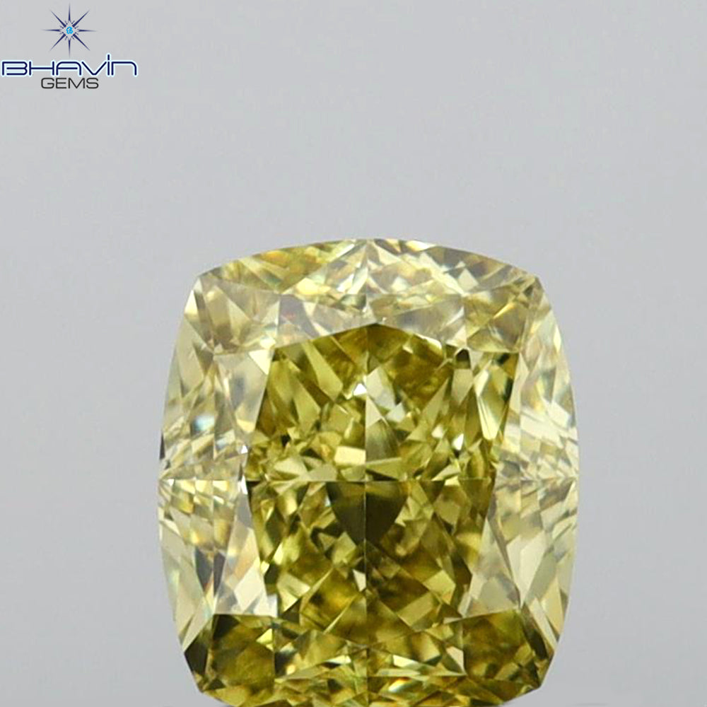 1.02 CT Cushion Diamond Brownish Greenish Yellow Color Natural Diamond VVS2 Clarity (5.92 MM)