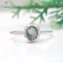 Rough Diamond Natural Diamond Ring Blue Color Gold Ring Engagement Ring