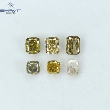 1.68 CT/6 Pcs Cushion Shape Natural Diamond Mix Color SI1 Clarity (4.50 MM)