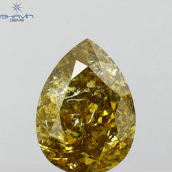0.78 CT Pear Shape Natural Diamond Green (Chameleon) Color I2 Clarity (6.44 MM)