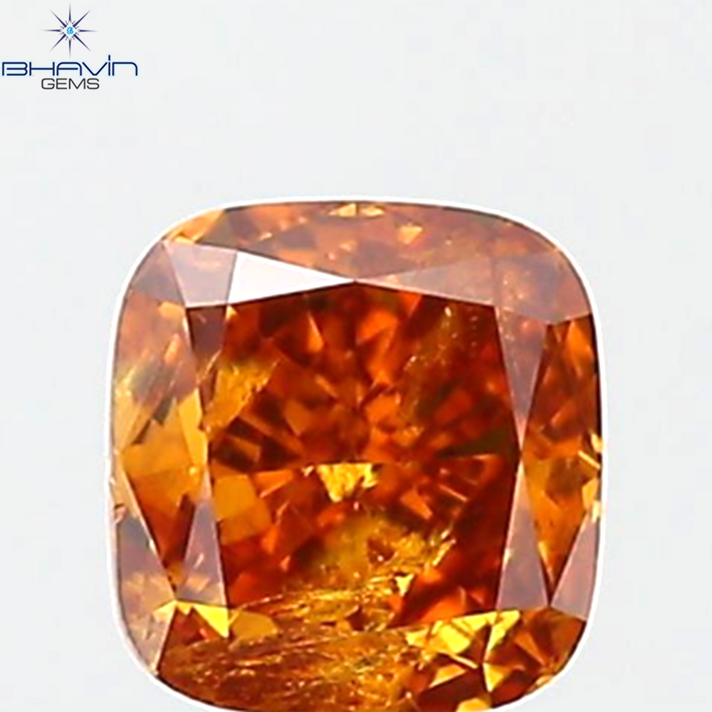 0.50 CT Cushion Shape Natural Diamond Orange Color I1 Clarity (4.67 MM)