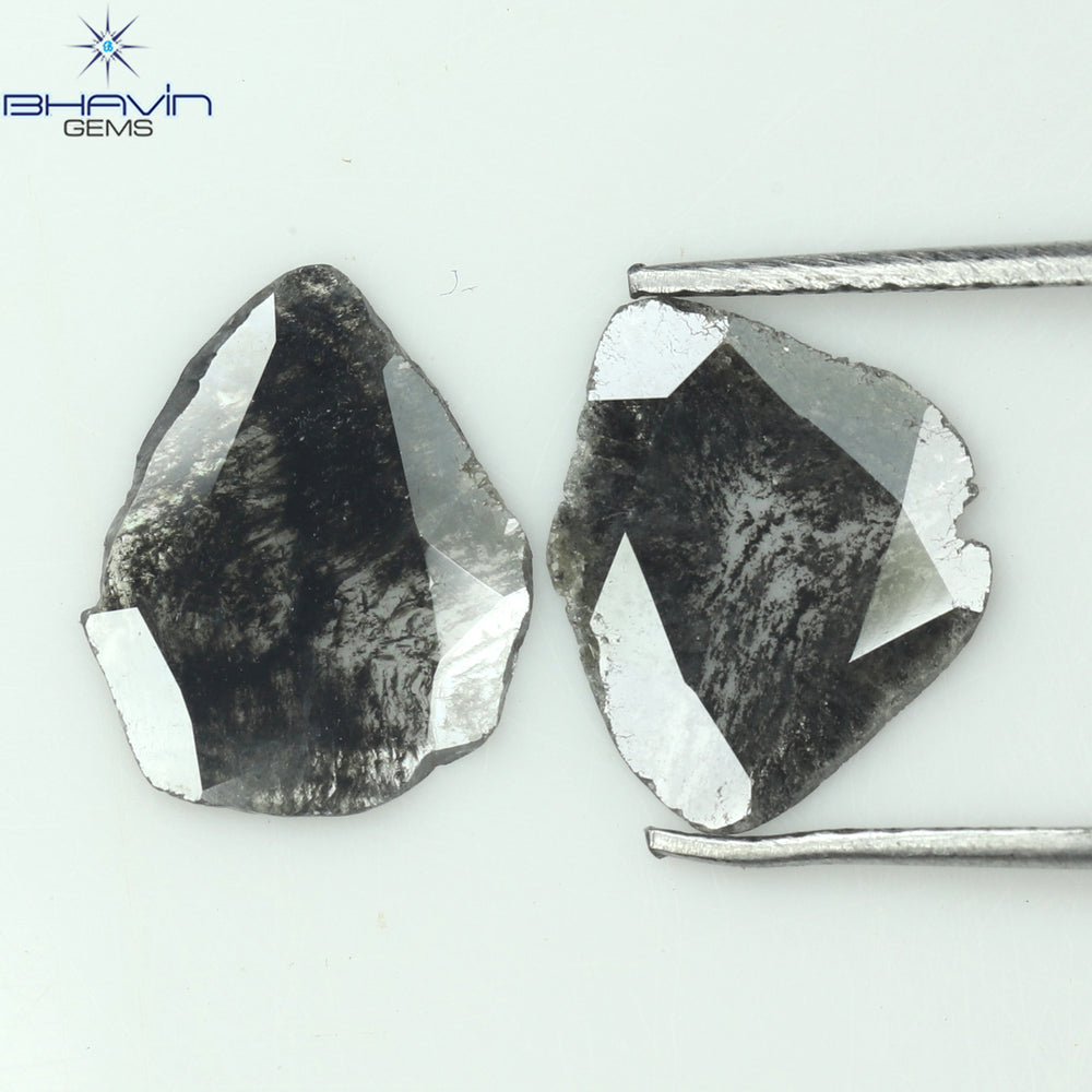 1.35 CT/2 ピース スライス形状 天然ダイヤモンド ソルト アンド ペッパー カラー I3 クラリティ (9.55 MM)