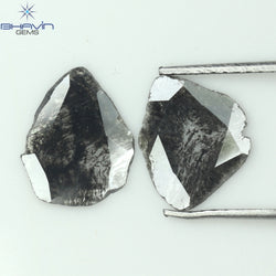 1.35 CT/2 ピース スライス形状 天然ダイヤモンド ソルト アンド ペッパー カラー I3 クラリティ (9.55 MM)