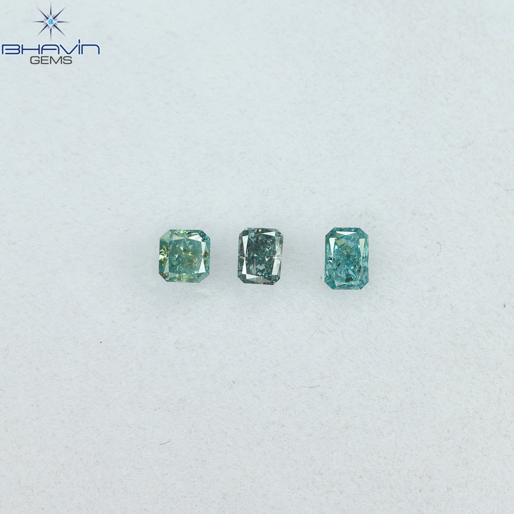 0.29 CT/3 Pcs Radiant Diamond Blue Color Natural Diamond Clarity SI2 (3.18 MM)