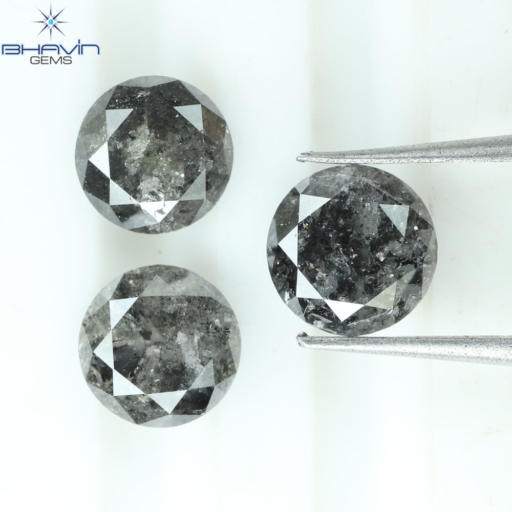 1.00 CT/6 個 ラウンド シェイプ ナチュラル ルース ダイヤモンド ソルト アンド ペッパー カラー I3 クラリティ (3.52 MM)
