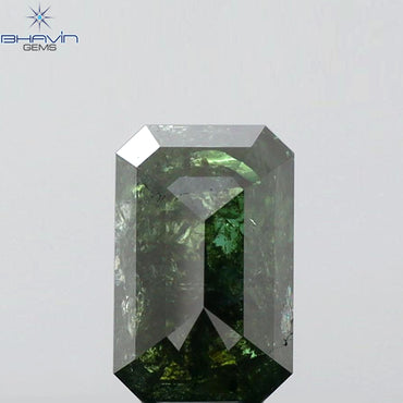 1.11 CT Emerald Shape Natural Diamond Green Color I3 Clarity (7.02 MM)