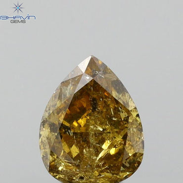 0.62 CT Pear Shape Natural Loose Diamond Brown Orange Color I3 Clarity (6.06 MM)