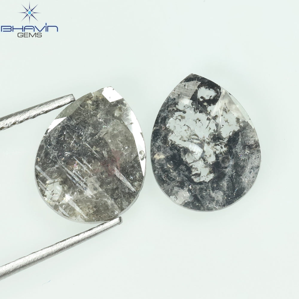 1.33 CT/2 Pcs Slice Shape Natural Diamond Salt And Pepper Color I3 Clarity (9.12 MM)