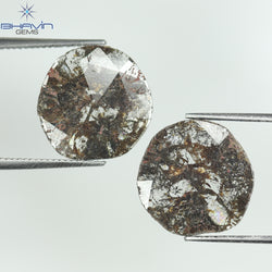 3.07 CT (2 Pcs) Uncut Slice Shape Natural Diamond  Brown  Color I3 Clarity (11.84 MM)