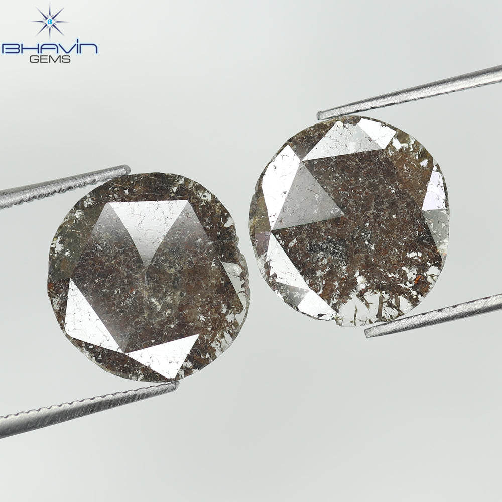 3.07 CT (2 Pcs) Uncut Slice Shape Natural Diamond  Brown  Color I3 Clarity (11.59 MM)