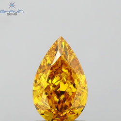 GIA Certified 1.07 CT Pear Diamond Enhanced Orange-Yellow Color (8.35 MM)