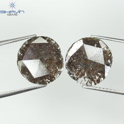 3.07 CT (2 Pcs) Uncut Slice Shape Natural Diamond  Brown  Color I3 Clarity (11.59 MM)