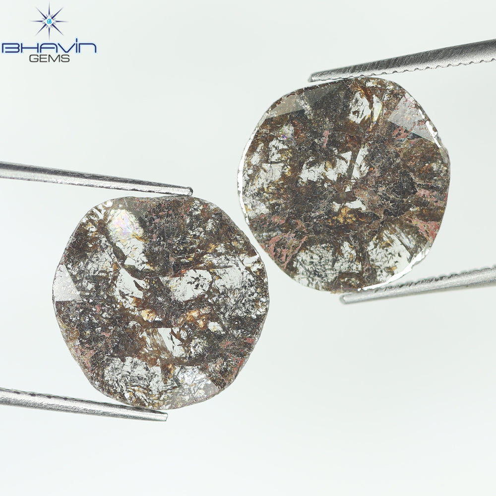 3.07 CT (2 Pcs) Uncut Slice Shape Natural Diamond  Brown  Color I3 Clarity (11.84 MM)
