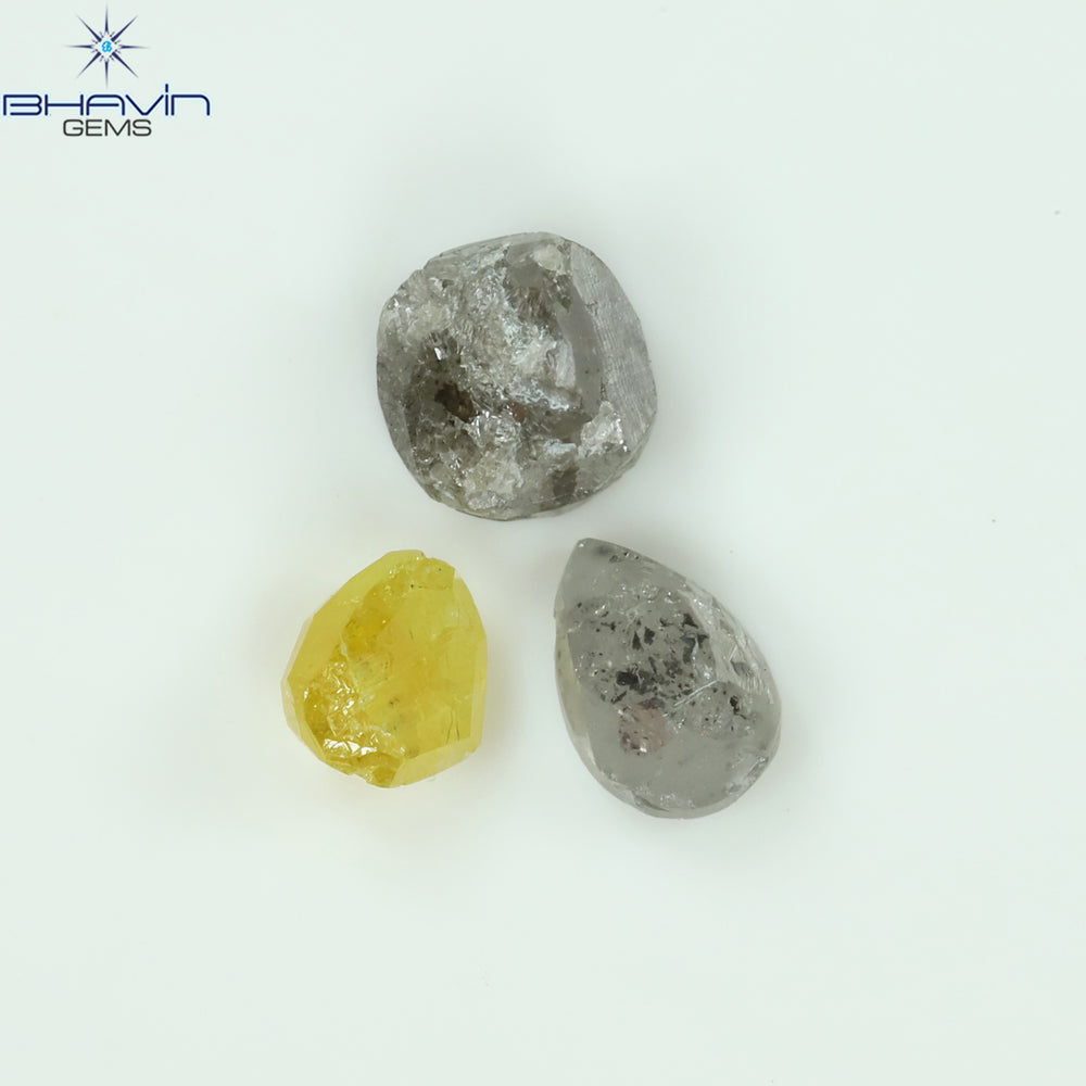0.87 CT /3 Pcs Uncut Shape Mix Natural Loose Diamond I3 Clarity (4.00 MM)