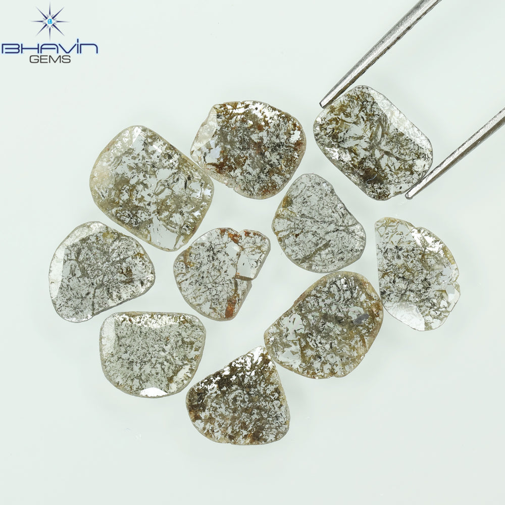 2.23 CT/7 ピース スライス形状 天然ダイヤモンド ソルト アンド ペッパー カラー I3 クラリティ (9.06 MM)