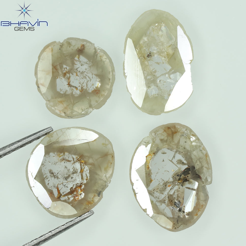 2.53 CT/4 Pcs Slice Shape Natural Loose Diamond Grayish Green Color I3 Clarity (10.48 MM)