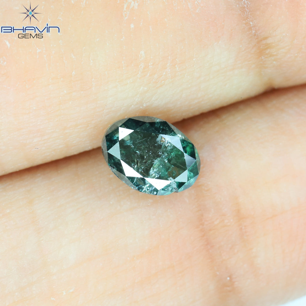 0.82 CT Oval Shape Natural Diamond Greenish Blue Color I3 Clarity (6.31 MM)