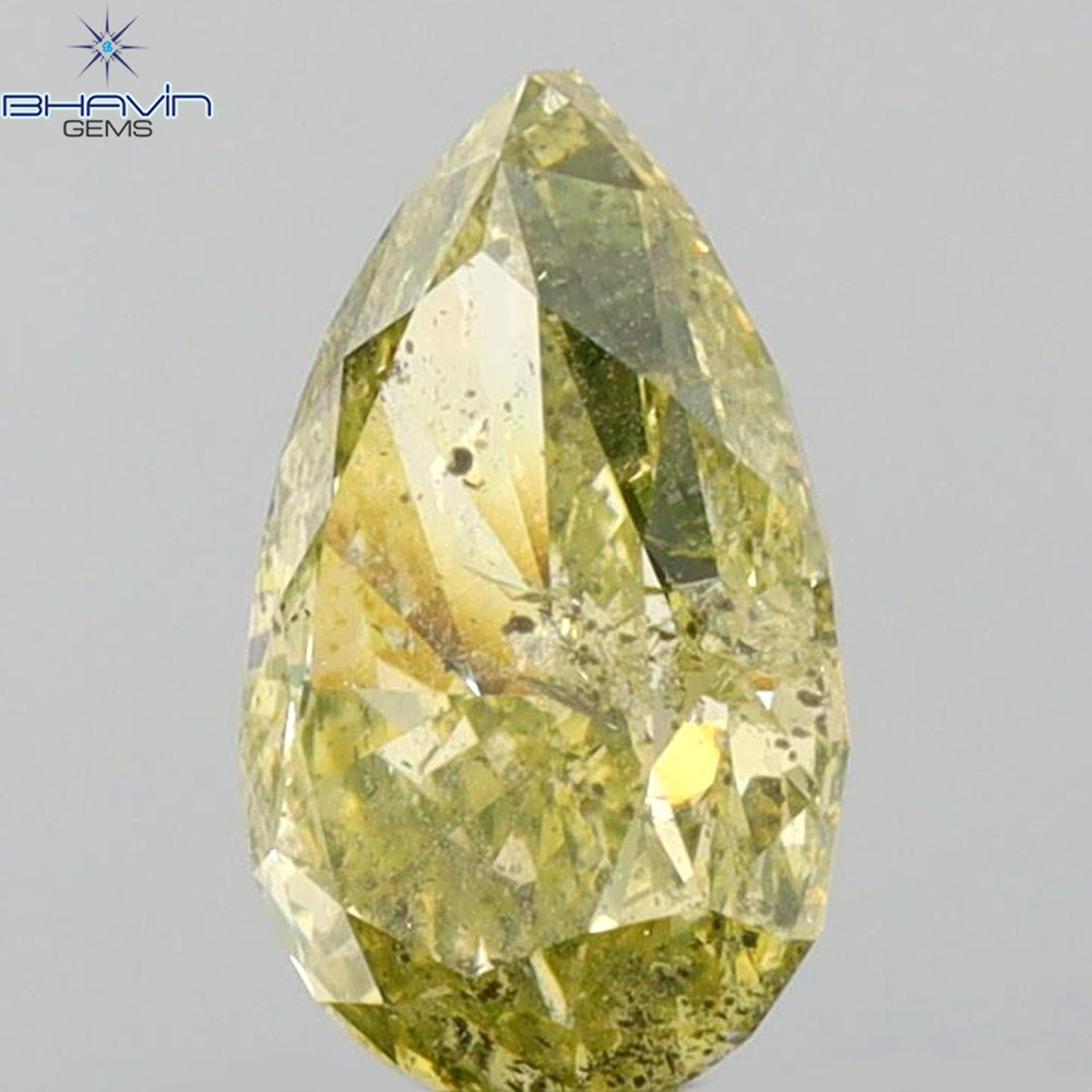 1.01 CT Pear Shape Natural Diamond Greenish Yellow Color I2 Clarity (7.80 MM)