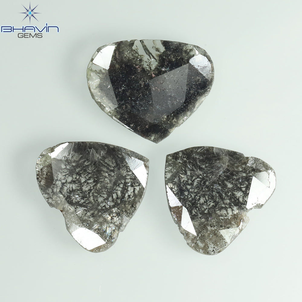 3.48 CT/3 Pcs Slice Shape Natural Diamond Salt And Pepper Color I3 Clarity (9.75 MM)