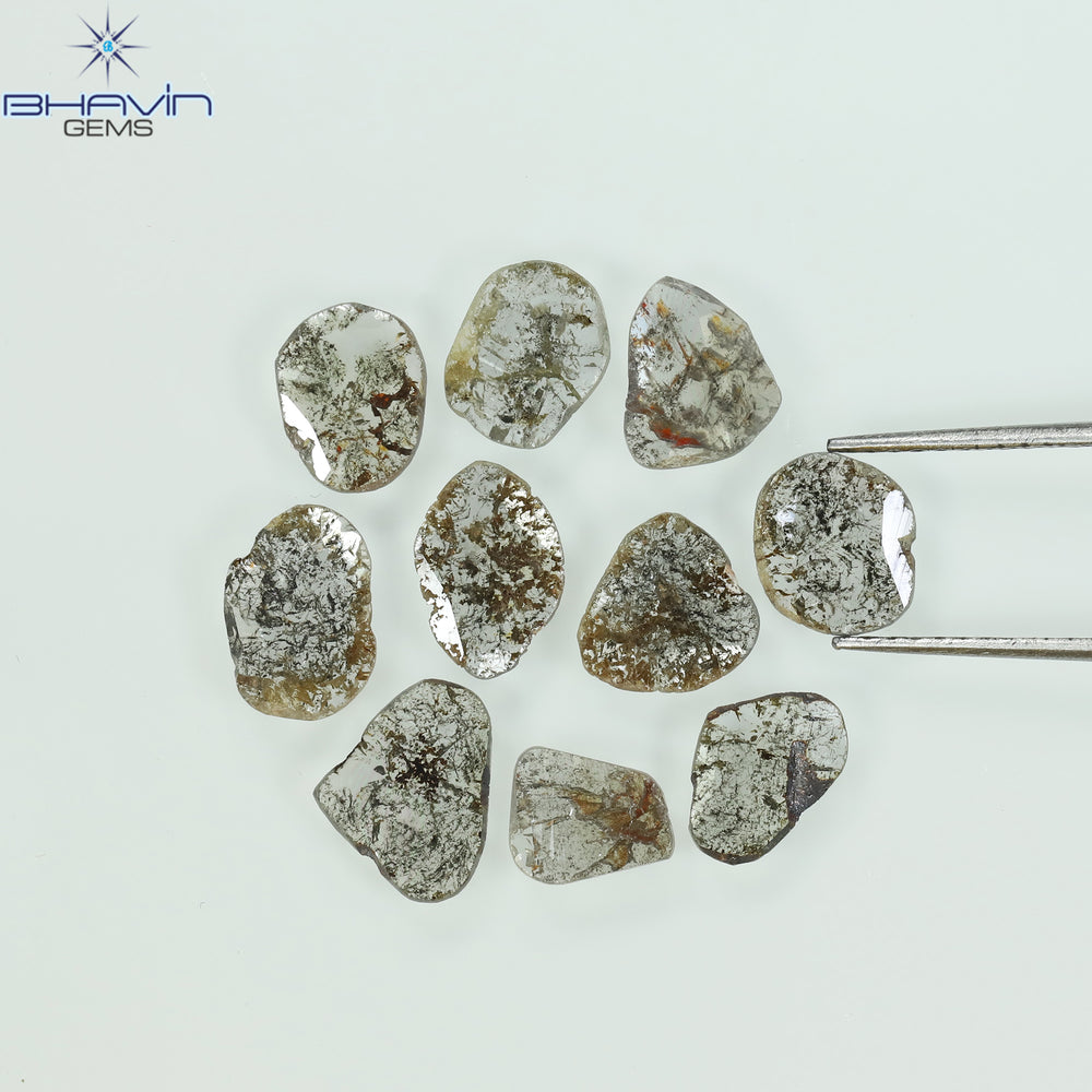 3.20 CT (10 Pcs) Slice Shape Natural Diamond Salt And Pepper Color I3 Clarity (5.94 MM)