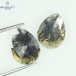 1.89 CT/2 Pcs Slice Shape Natural Diamond Salt And Pepper Color I3 Clarity (10.38 MM)