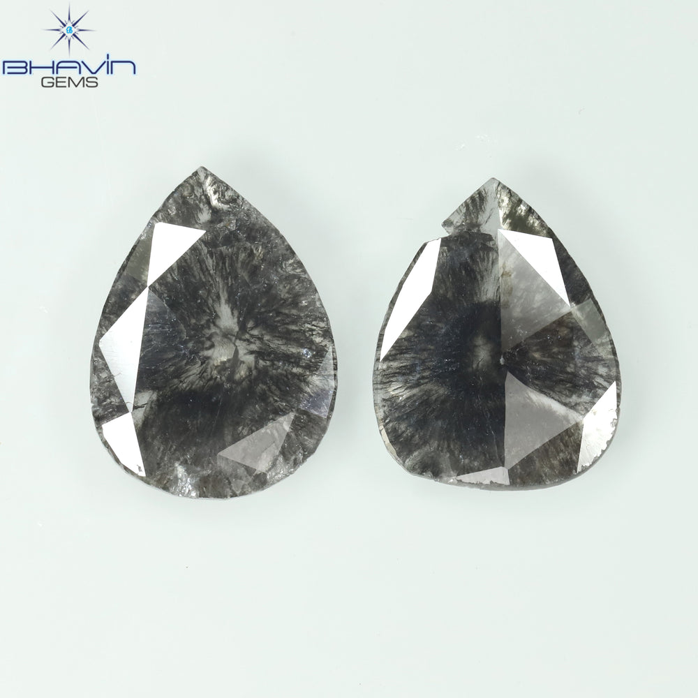 1.46 CT/2 Pcs Slice Shape Natural Diamond Salt And Pepper Color I3 Clarity (10.36 MM)