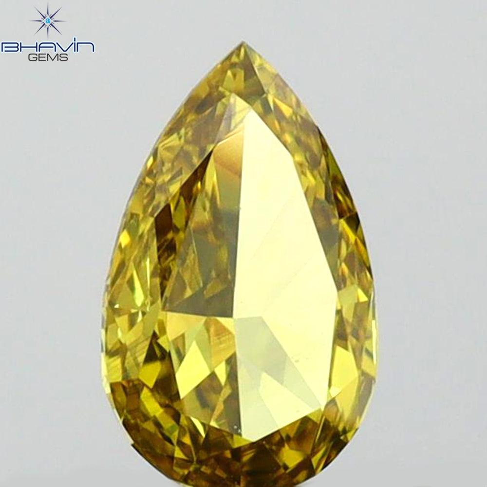 0.40 CT Pear Shape Natural Diamond Vivid Green Color VS1 Clarity (6.38 MM)
