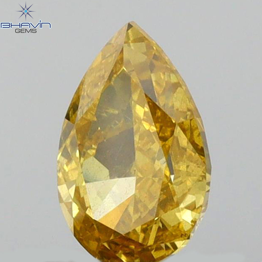 0.59 CT Pear Shape Natural Diamond Orange Color SI1 Clarity (6.78 MM)