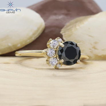 Round Diamond Black Diamond Natural Diamond Ring Gold Ring Engagement Ring