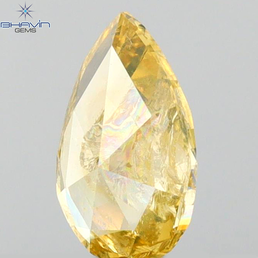 0.63 CT Pear Shape Natural Loose Diamond Yellow Orange Color I3 Clarity (7.53 MM)