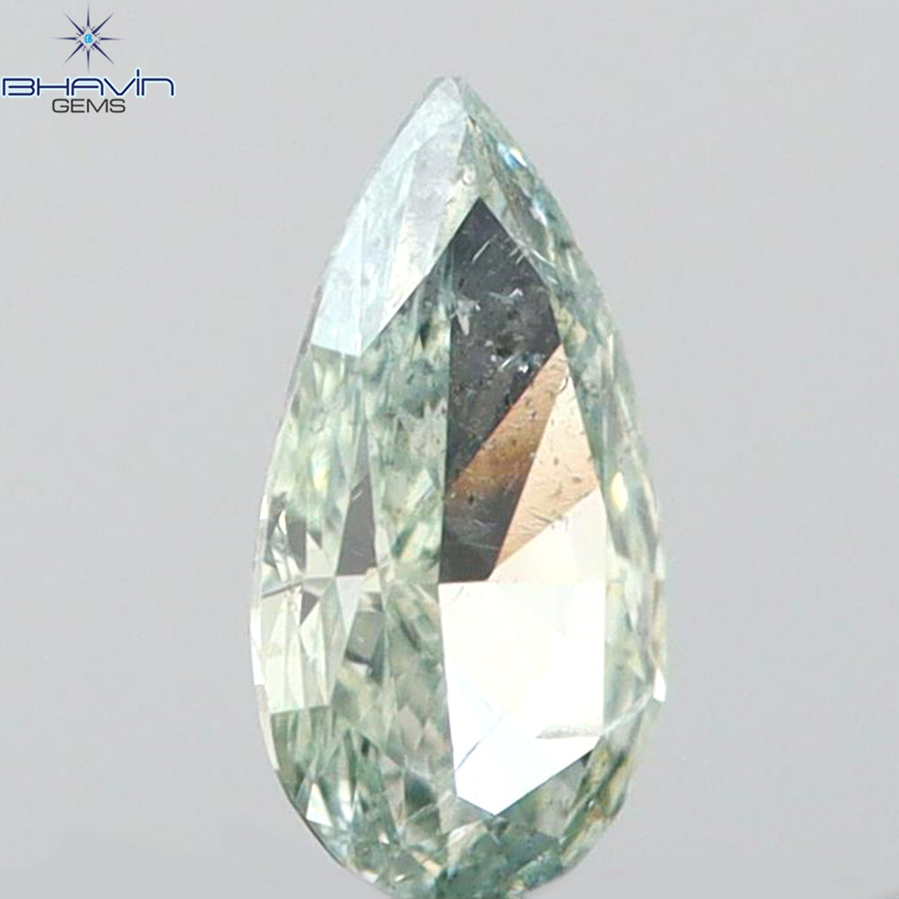 0.10 CT Pear Shape Natural Diamond Bluish Green Color SI1 Clarity (4.00 MM)
