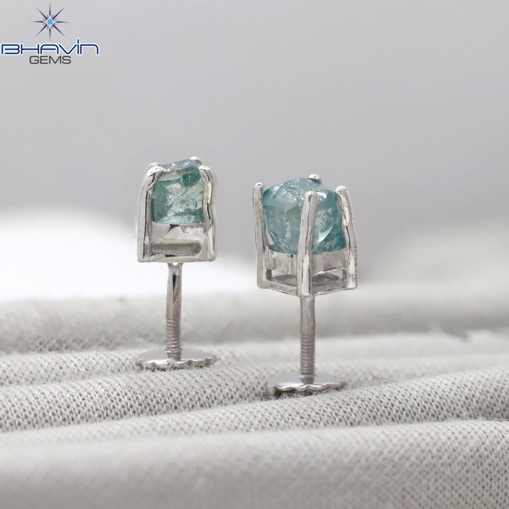 Rough Diamond White Gold Stud Earring Blue Diamond Natural Loose Diamond Earring