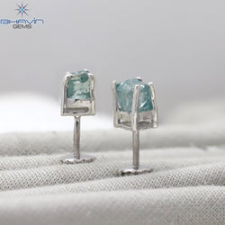 Rough Diamond White Gold Stud Earring Blue Diamond Natural Loose Diamond Earring