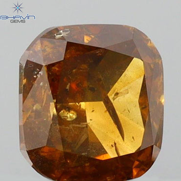 0.79 CT Cushion Shape Natural Diamond Brown Orange Color I2 Clarity (5.35 MM)