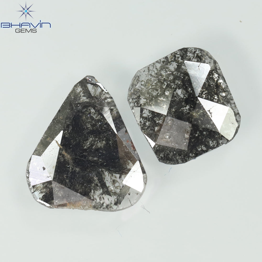 2.25 CT/2 Pcs Slice Shape Natural Diamond Salt And Pepper Color I3 Clarity (13.60 MM)