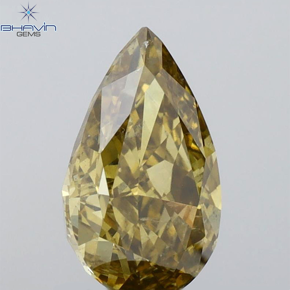 1.51 CT Pear Shape Natural Diamond Green Yellow (Chameleon) Color SI2 Clarity (9.64 MM)