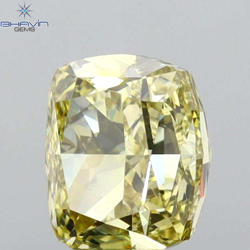 1.02 CT Cushion Diamond Brownish Greenish Yellow Color Natural Diamond VVS2 Clarity (5.92 MM)