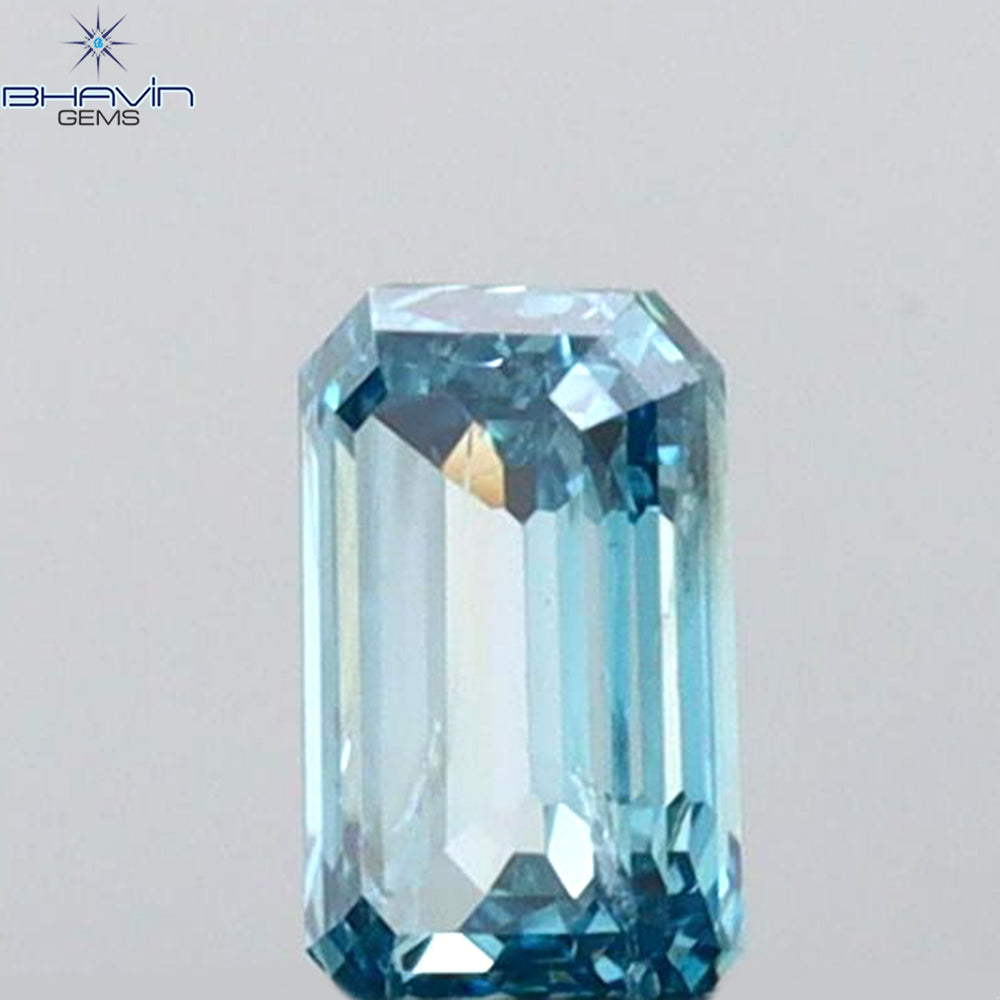 0.09 CT エメラルド シェイプ ナチュラル ダイヤモンド グリーンがかったブルー カラー VS1 クラリティ (3.58 MM)