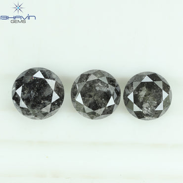 2.37 CT/3 Pcs Round Shape Natural Loose Diamond Salt And pepper Color I3 Clarity (5.60 MM)
