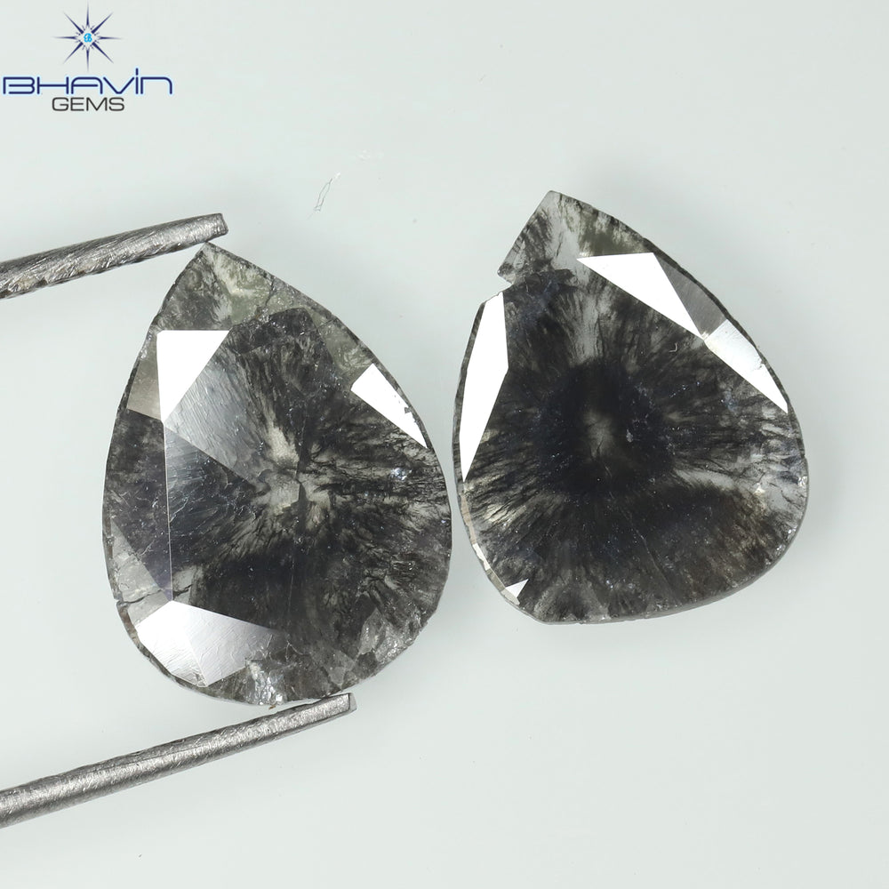 1.46 CT/2 Pcs Slice Shape Natural Diamond Salt And Pepper Color I3 Clarity (10.36 MM)