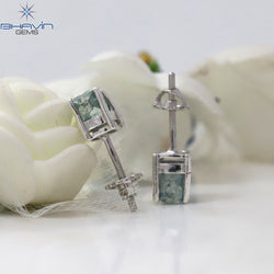 Rough Diamond White Gold Stud Earring Blue Diamond Natural Loose Diamond Earring