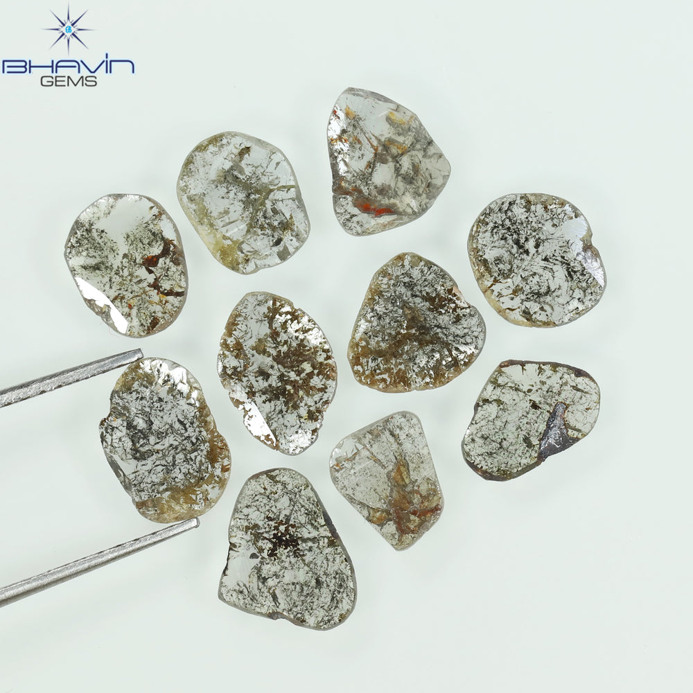 3.20 CT (10 Pcs) Slice Shape Natural Diamond Salt And Pepper Color I3 Clarity (5.94 MM)