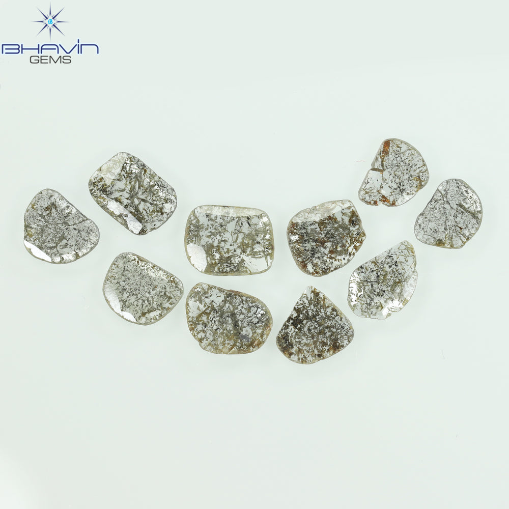 2.23 CT/7 ピース スライス形状 天然ダイヤモンド ソルト アンド ペッパー カラー I3 クラリティ (9.06 MM)