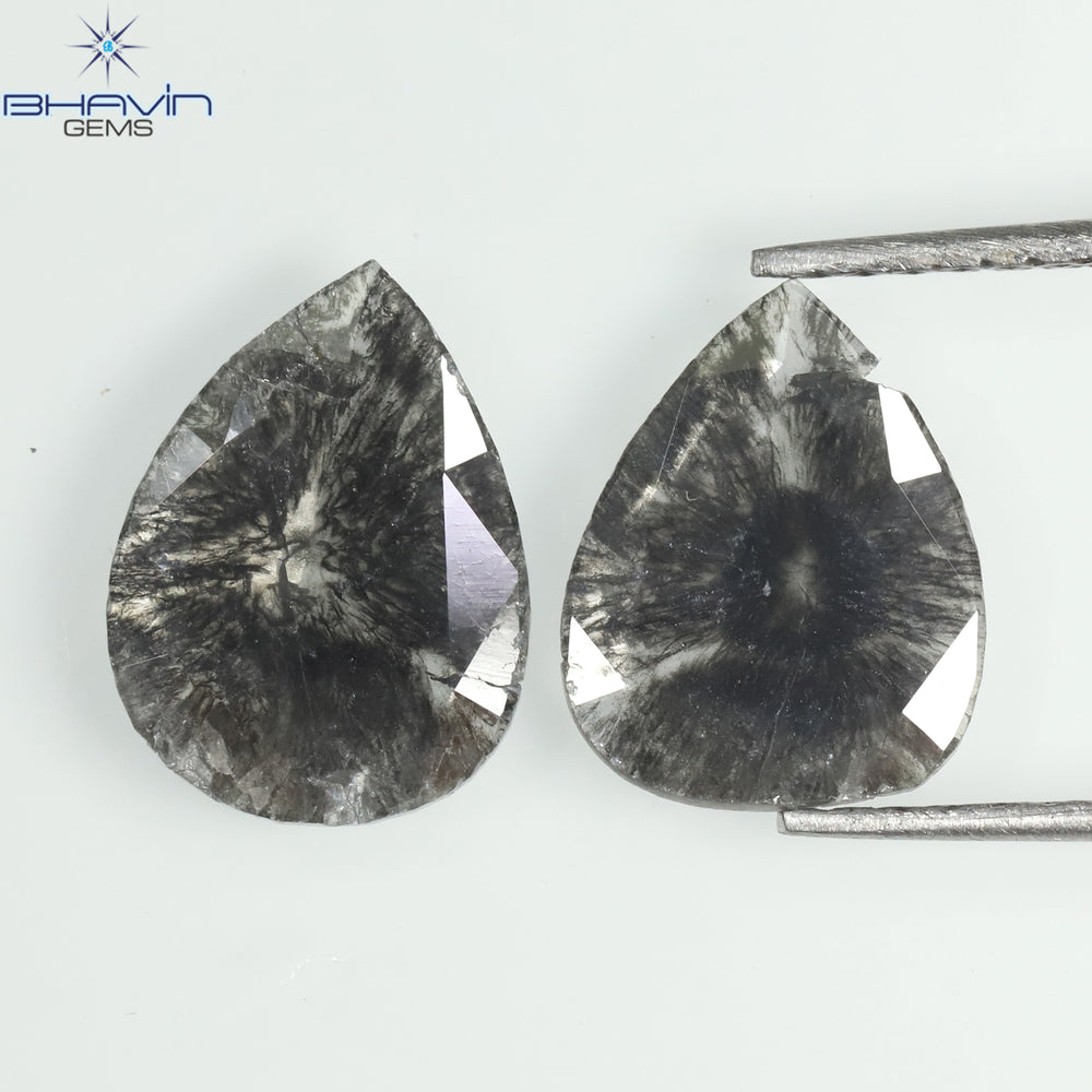 1.46 CT/2 Pcs Slice Shape Natural Diamond Salt And Pepper Color I3 Clarity (10.36 MM)