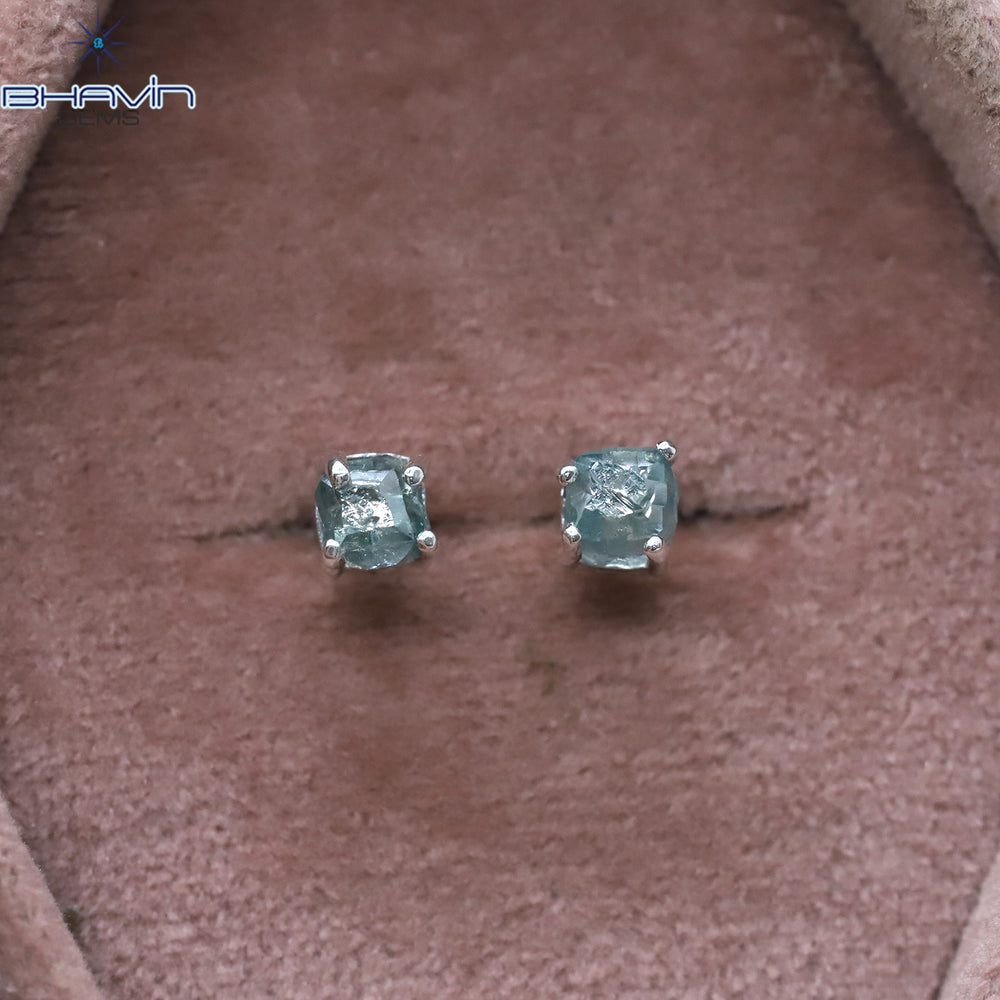 Rough Diamond White Gold Stud Earring Blue Diamond Natural Loose Diamond Earring