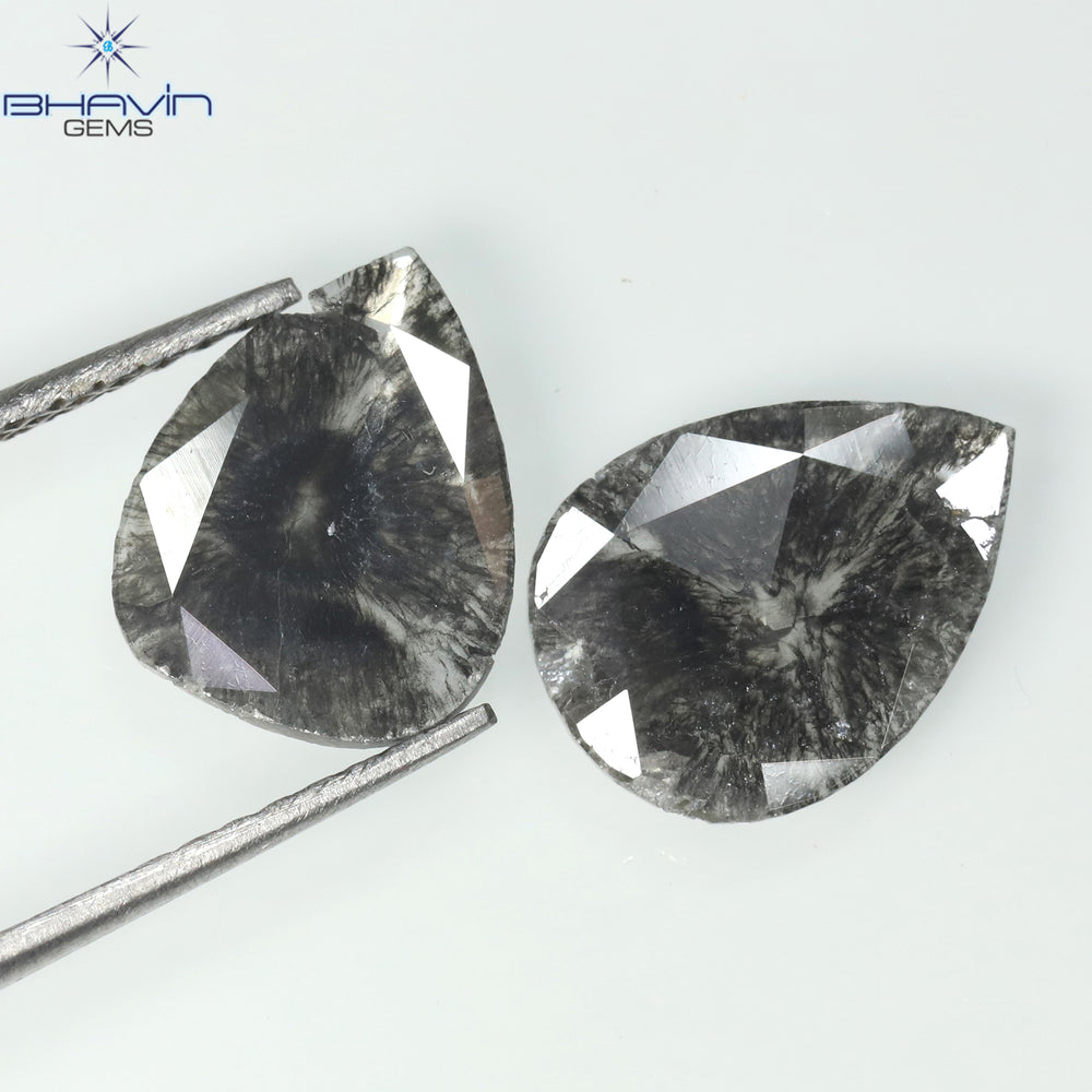 1.46 CT/2 Pcs Slice Shape Natural Diamond Salt And Pepper Color I3 Clarity (10.36 MM)
